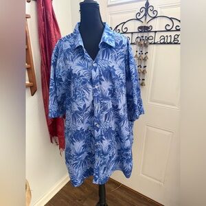 Tommy Bahama Indigo Palms blue Pima Cotton Hawaiian button down shirt size XXXL.